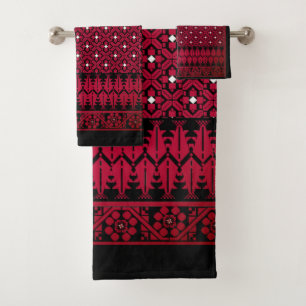 Palestinian Embroidery Tatreez printed design Bath Towel Set