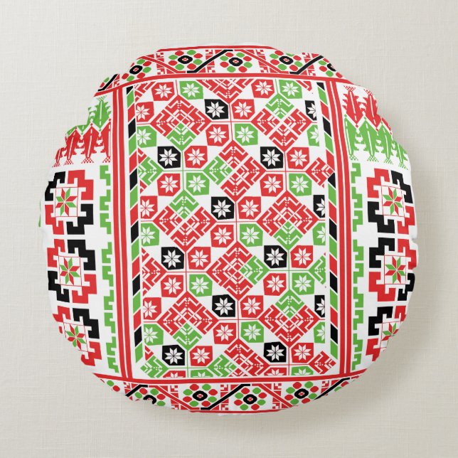 Palestinian Embroidery Tatreez printed design Round Cushion (Front)