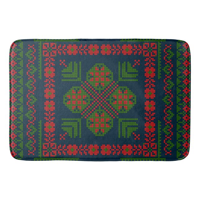 Palestinian Embroidery Tatreez red green 5 Pattern Bath Mat (Front)