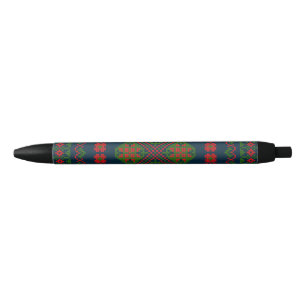 Palestinian Embroidery Tatreez red green 5 Pattern Black Ink Pen