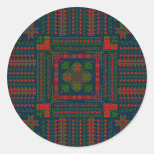 Palestinian Embroidery Tatreez red green 5 Pattern Classic Round Sticker