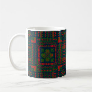 Palestinian Embroidery Tatreez red green 5 Pattern Coffee Mug