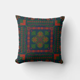 Palestinian Embroidery Tatreez red green 5 Pattern Cushion