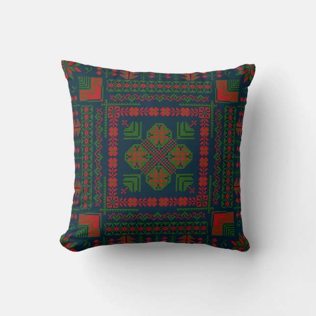 Palestinian Embroidery Tatreez red green 5 Pattern Cushion (Front)