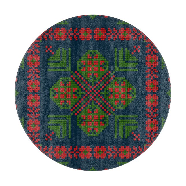 Palestinian Embroidery Tatreez red green 5 Pattern Cutting Board (Front)