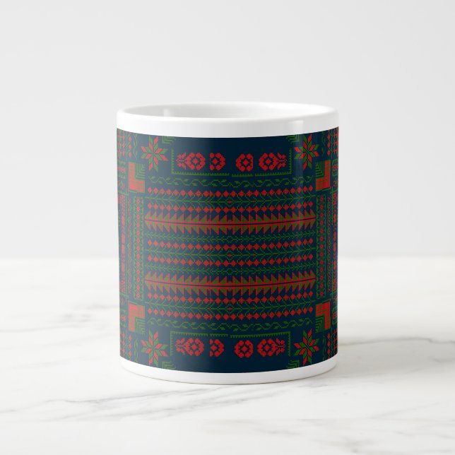 Palestinian Embroidery Tatreez red green 5 Pattern Large Coffee Mug (Front)
