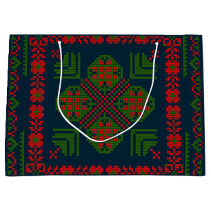 Palestinian Embroidery Tatreez red green 5 Pattern Large Gift Bag