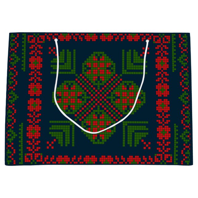 Palestinian Embroidery Tatreez red green 5 Pattern Large Gift Bag (Front)