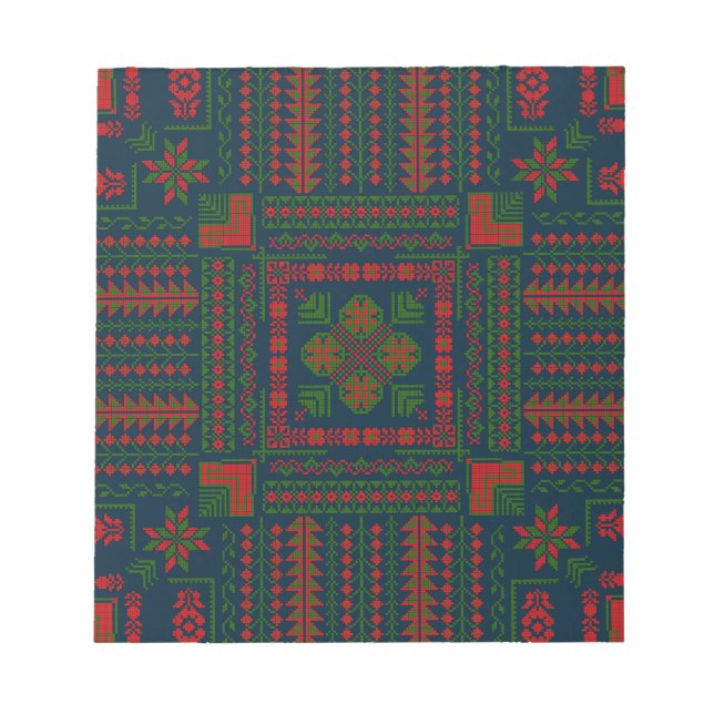 Palestinian Embroidery Tatreez red green 5 Pattern Notepad (Front)