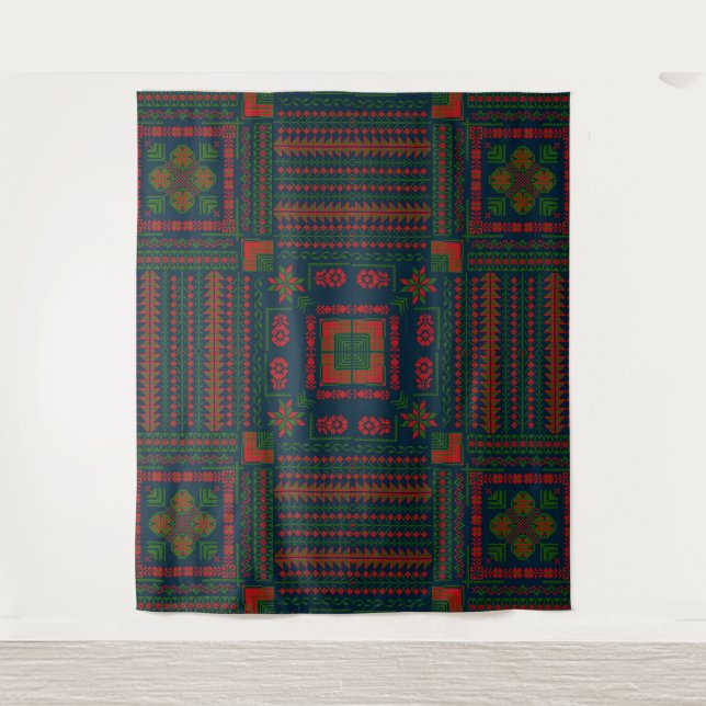 Palestinian Embroidery Tatreez red green 5 Pattern Tapestry (Front)