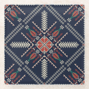 Palestinian Embroidery: Traditional Pattern Design Glass Coaster