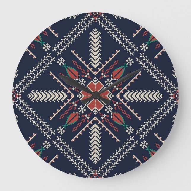 Palestinian Embroidery: Traditional Pattern Design Large Clock (Front)
