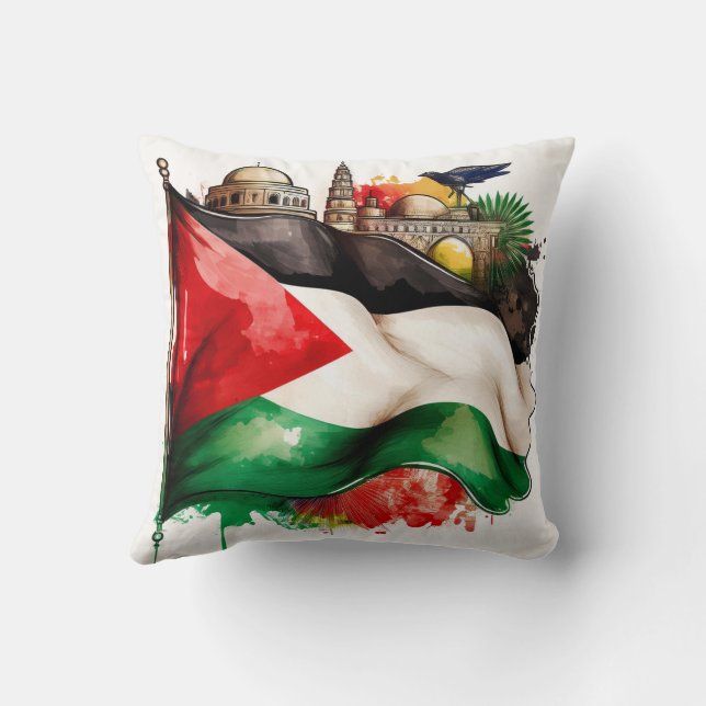 Palestinian Flag and Landmarks Cushion (Back)