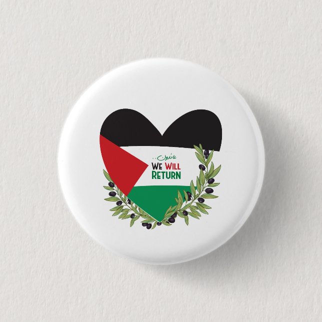 Palestinian Flag and Olive Branches 3 Cm Round Badge (Front)