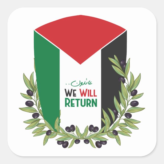 Palestinian Flag and Olive Branches Square Sticker (Front)