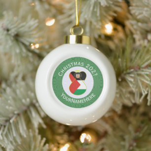 Palestinian Flag Christmas Angel Name Year Ceramic Ball Christmas Ornament