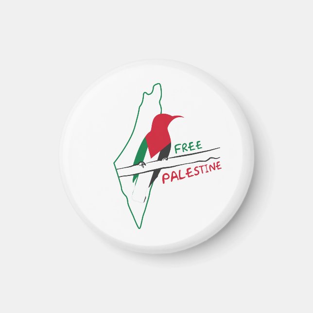 Palestinian flag map bird keychain button magnet (Front)