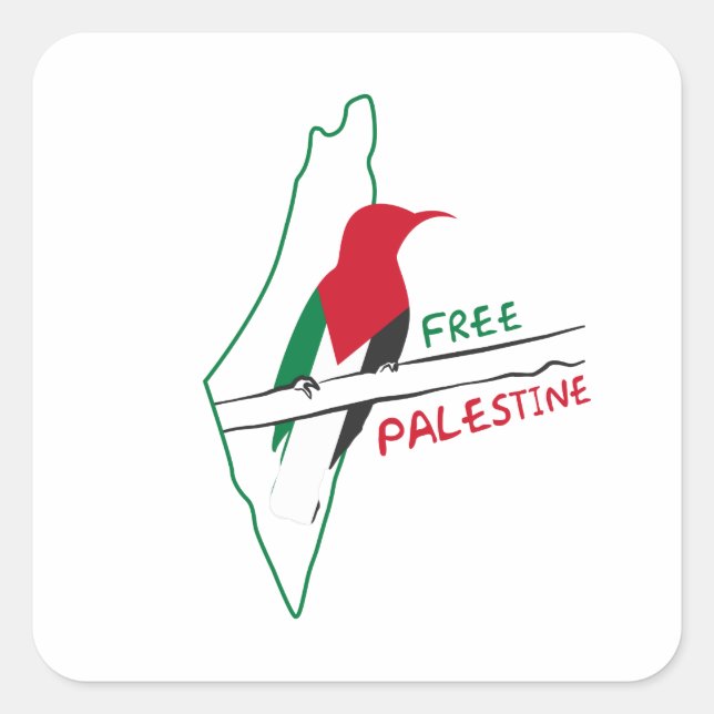 Palestinian flag map bird  square sticker (Front)