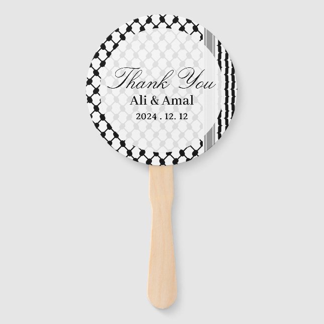 Palestinian Hatta Keffiyeh Thank You Wedding  Hand Fan (Front)