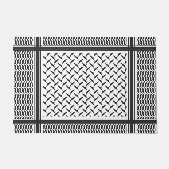 Palestinian Joranian kuffiya black and white Doormat (Front)