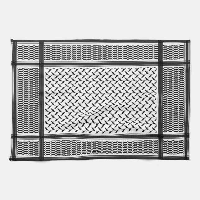 Palestinian Joranian kuffiya black & white shemag  Tea Towel (Horizontal)