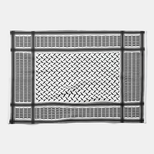 Palestinian Joranian kuffiya black & white shemag  Tea Towel (Horizontal)