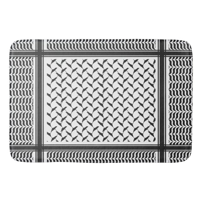Palestinian Joranian kuffiya black & white shemagh Bath Mat (Front)