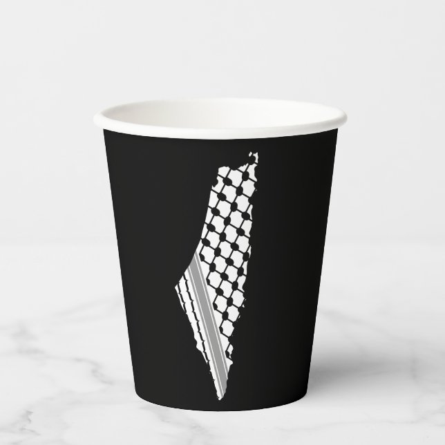 Palestinian keffiyeh, free map of Palestine Kufiya Paper Cups (Front)