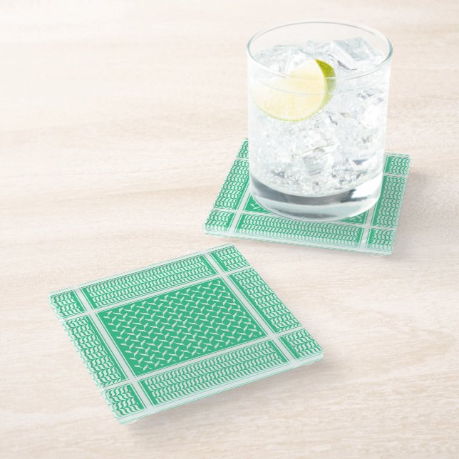 palestinian kuffiya Green Gradient Glass Coaster (Angled)