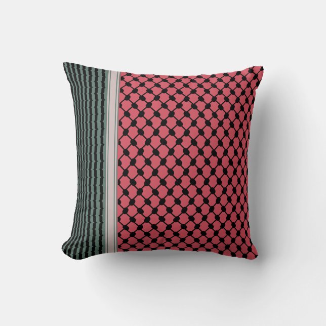 Palestinian watermelon Hatta Keffiyeh Kufiya Folk Cushion (Front)