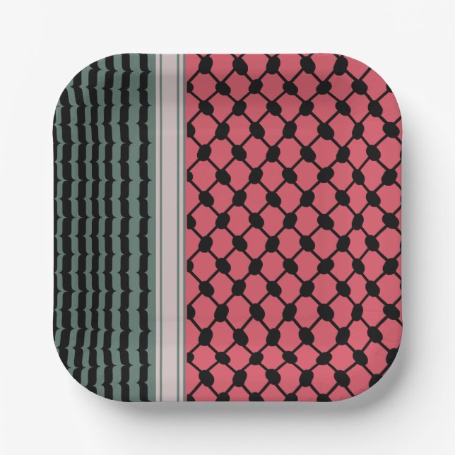 Palestinian watermelon Hatta Keffiyeh Kufiya Folk Paper Plate (Front)