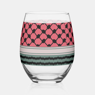 Palestinian watermelon Hatta Keffiyeh Kufiya Folk Stemless Wine Glass