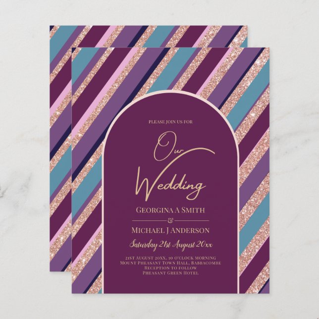 Palette Plum Purple Turquoise Rose Gold Wedding (Front/Back)