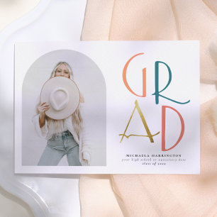 Palette Teal & Gold Arch & Grad Photo Graduation Invitation