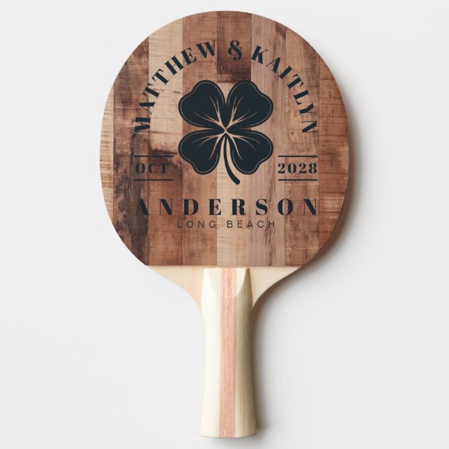 Pallet Wood Board Irish Lucky Clover Wedding Crest Ping Pong Paddle (Front)
