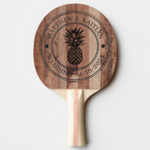 Pallet Wood Board Pineapple Wedding Crest & Names Ping Pong Paddle