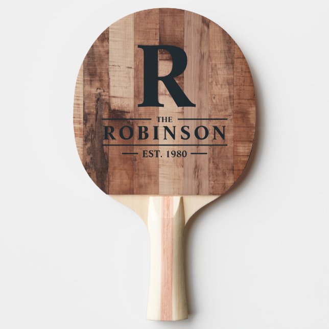 Pallet Wood Boards Family Name & Initial Ping Pong Paddle (Front)