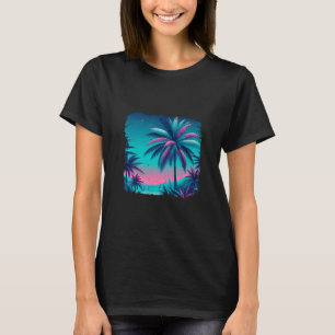 Palm A Trees Tropical Teal Turquoise Purple Beach T-Shirt