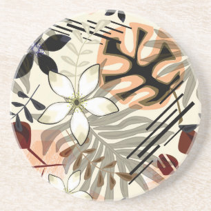Palm and monstera leaves, tropical coaster
