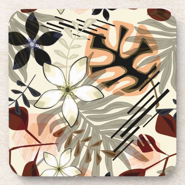 Palm and monstera leaves, tropical coaster (Front)
