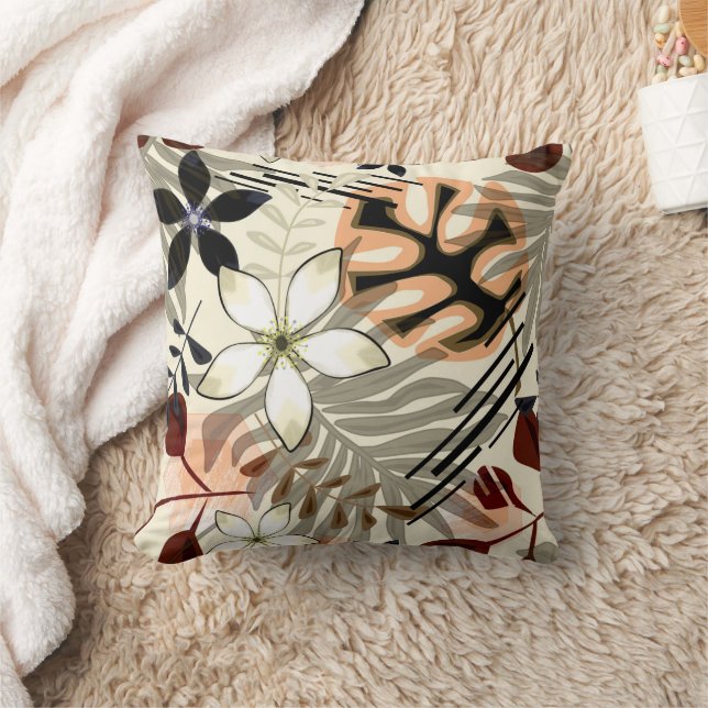 Palm and monstera leaves, tropical cushion (Blanket)