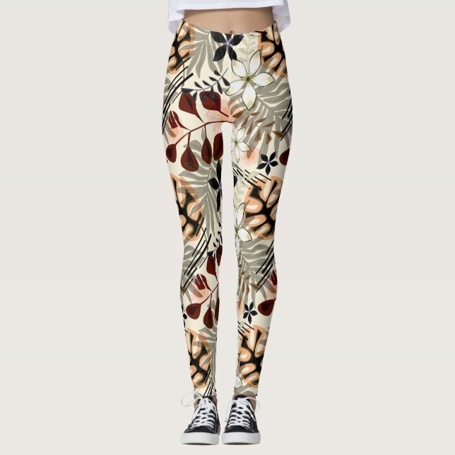 Palm and monstera leaves, tropical leggings (Front)