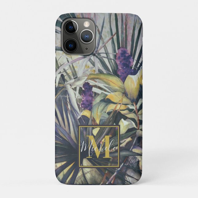 Palm and Purple Hyacinths Monogram Case-Mate iPhone Case (Back)