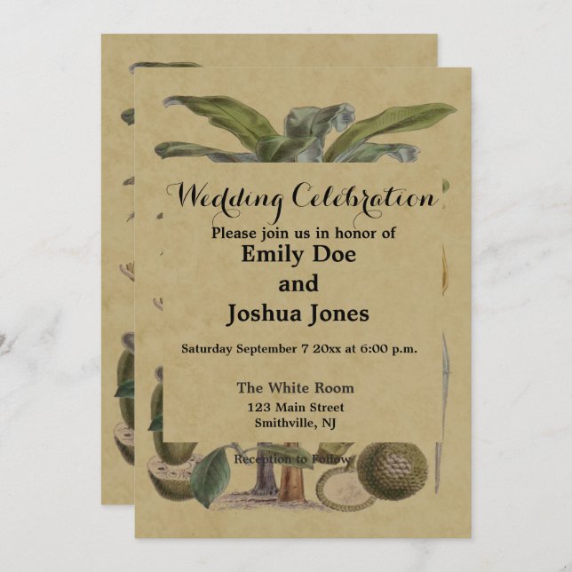 Palm Antique Tropical Fruit Botanical Art Invitation (Front/Back)