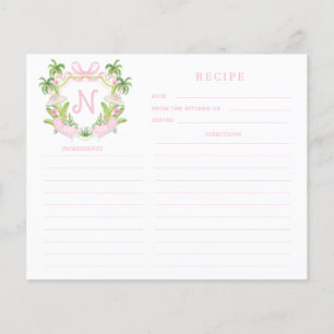 Palm Beach Cabana Crest Monogram  Recipe Card