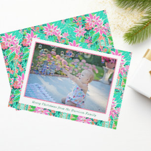 Palm Beach Christmas Pink Green Gingerbread Photo Holiday Card