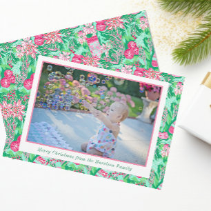 Palm Beach Christmas Pink & Green Stockings Photo Holiday Card