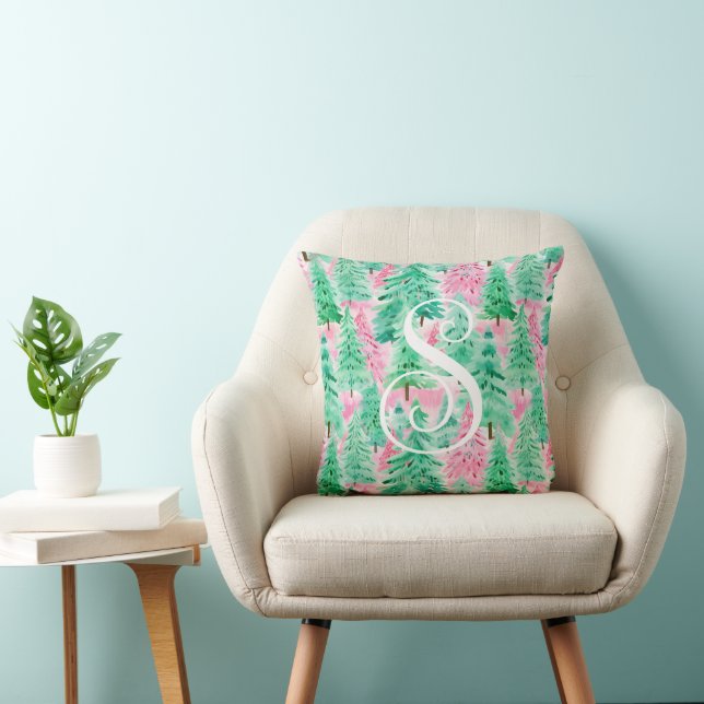 Palm Beach Christmas Pink & Green Trees Cushion (Chair)