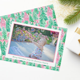 Palm Beach Christmas Pink & Green Trees Photo Holiday Card