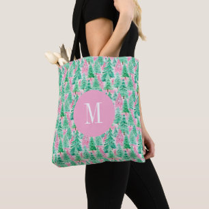 Palm Beach Christmas Trees Monogrammed Tote Bag